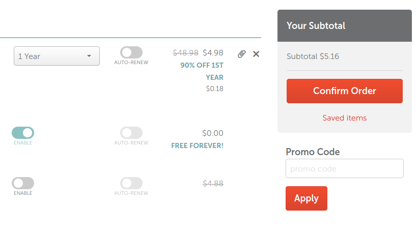Screen shot showing where to find promo code form on Namecheap.com's website.